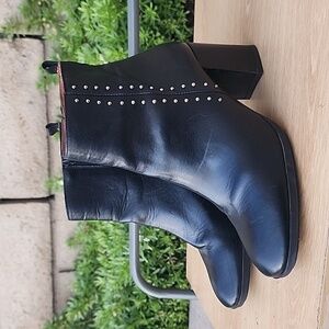 Marroqui Sanchez Black Leather Boots Side Zip Silver Rivets Size 39